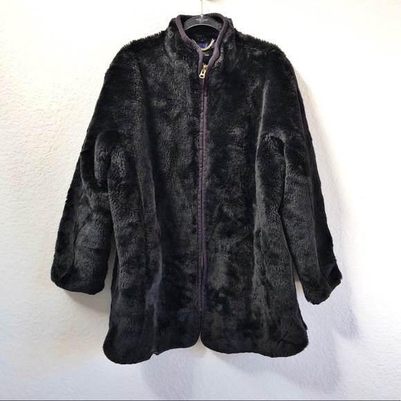 J. Crew Zip Up Teddy Coat Black Plush Sz XXL - Picture 2 of 7